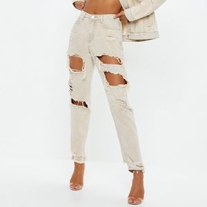 Misguided sand extreme ripped riot mom rigid jeans
